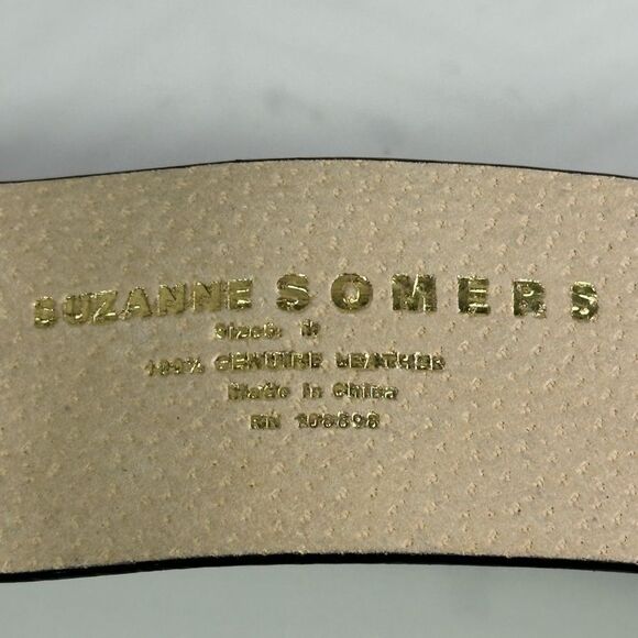 Suzanne Somers Black Big Rhinestone Buckle Genuine Leather Belt Size M - Picture 2 of 5